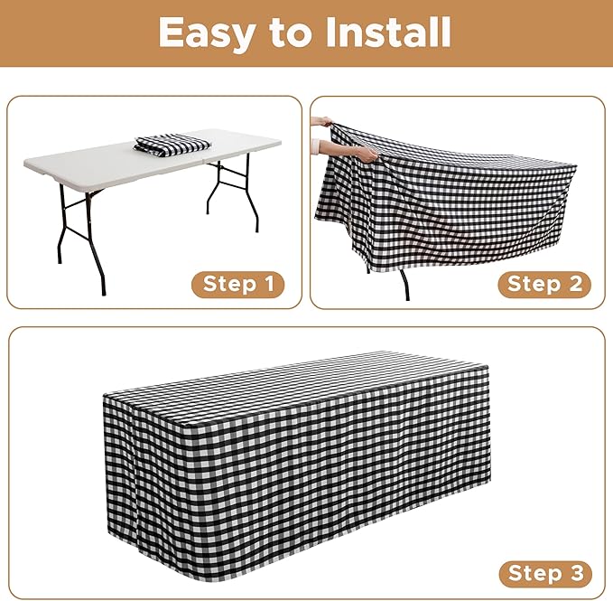 HolidayIdeas 2 Pack Checkered Fitted Tableclothes - 48 x 24 Inch - Rectangle Tablecloths for 4 Foot Tables, Buffalo Plaid Table Covers for Party, Picnic, Trade Show (Black and White)