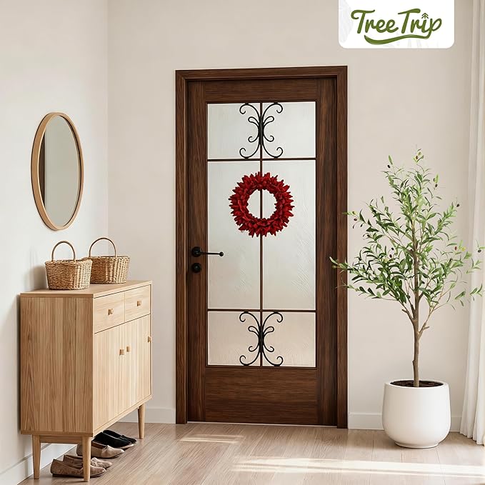 Artificial Olive Tree 5FT, Tall Faux Olive Trees for Indoor Outdoor, Realistic Potted Plant Natural Wood Trunk, Leaves and Fruits for Home Office Decor (1, 5FT)