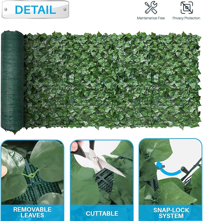 Patio Paradise 39"x136"-4Pc Faux Ivy Fence Privacy Screen Artificial Greenery Wall Backdrop,Fake Grass Wall Panels for Outside Apartment Balcony,Vine Leaf Decor for Outdoor Patio Chain Link