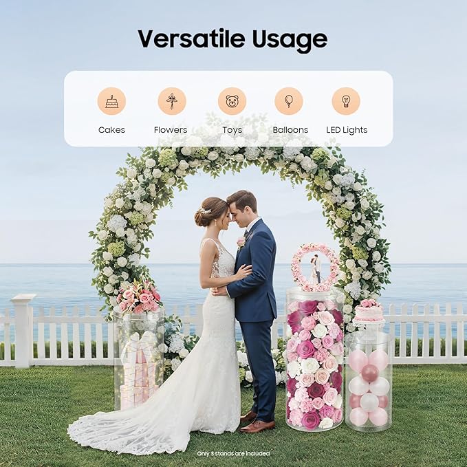 3 Pcs Wedding Cylinder Stands, Clear Acrylic Round Pedestal Stand, Floor Standing Clear Cylinder Stands for Wedding Birthday Party 23.6'', 29.5'', 35.4'' H