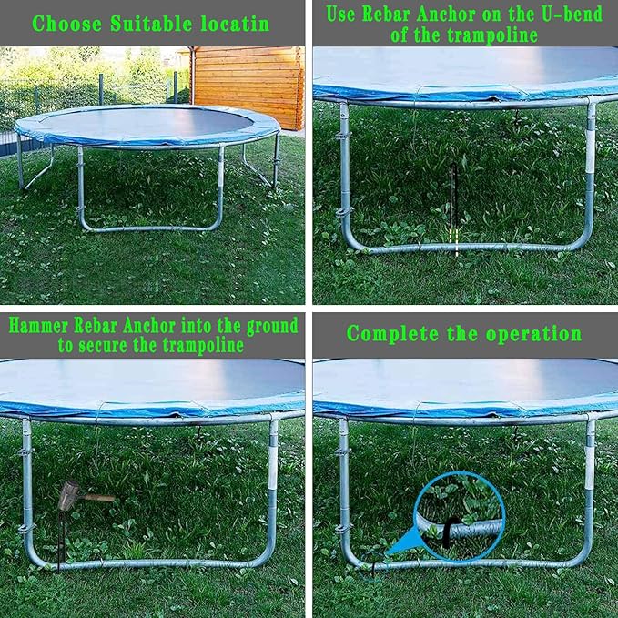 Trampolines Wind Stakes 24 Pack, 12 Inch Heavy Duty U Shaped Rebar Stake Ground Anchors Galvanized Steel Safety Trampoline Anchors for Garden Decoration, Camping Tents, Soccer Goals, etc
