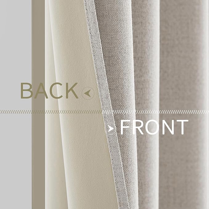 MIULEE 90 Inches Linen Textured Curtains for Bedroom 100% Blackout Thermal Insulated Cream White Grommet Room Darkening Curtains & Drapes Luxury Decor for Living Room Nursery 52 x 90 Inch (2 Panels)