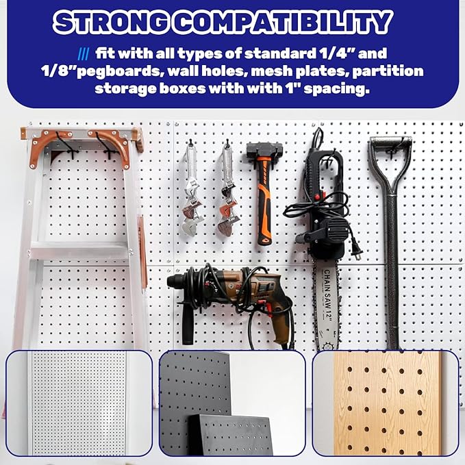 40Pcs 4" /100mm Stainless Steel Pegboard Display Hooks Bulk Set, Black Garage Organization Peg Wall Hook Metal Slatwall Panel Hook Fit 1/8 and 1/4 Inch Pegboard for Retail