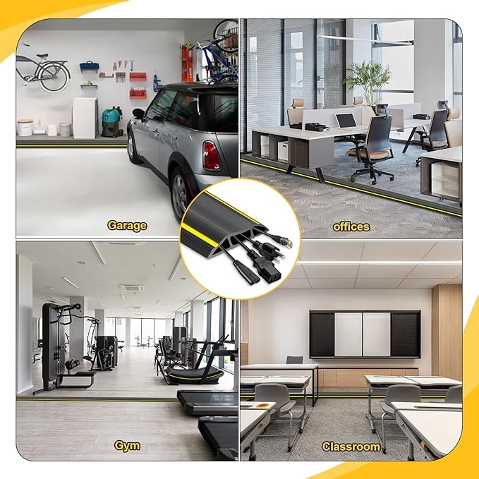 20 Ft Heavy Duty Floor Cord Cover Cable Protector, 3 Channels Protect Cords and Prevent a Trip Hazard— Conceal Wires at Home, Office, Warehouse, Workshop, Concerts