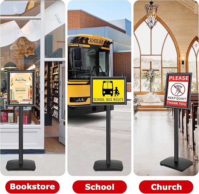 Heavy Duty Sign Holder Stand 8.5x11 Inch - Pedestal Floor Standing Sign Holder with Weighted Base - Vertical & Horizontal Poster/Menu Stand for Indoor/Outdoor Business Store Advertising, Black