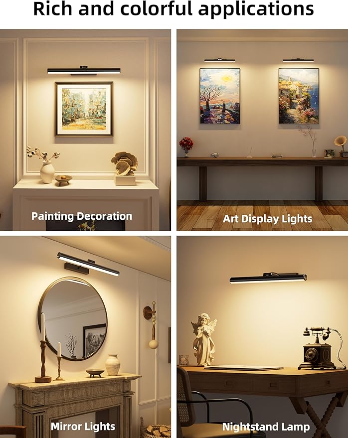 VOLISUN 16 inch Picture Lights for Wall, Rechargable Picture Light Battery Operated, 3 Color Temperatures Cordless Picture Light with Remote, Art Light for Paintings, Gallery, Portrait, 1 Pack (Black)