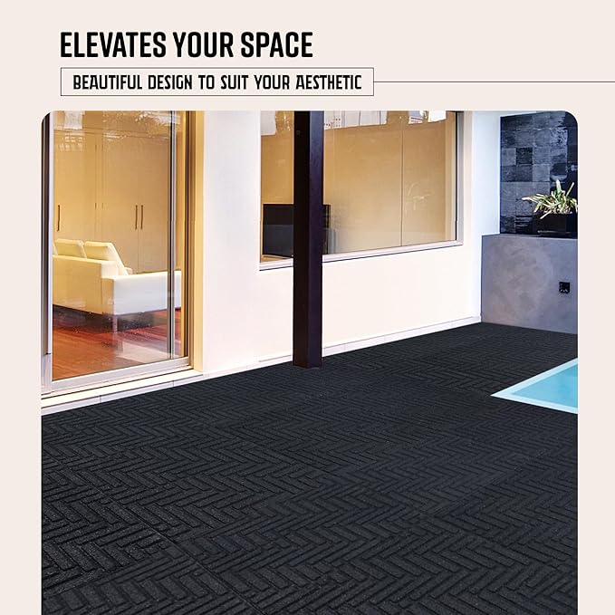 Playsafer Herringbone Rubber Interlocking Tiles | 16 X 16 | Easy Install for Indoor and Outdoor Use (Dark Gray, 20 Tiles)