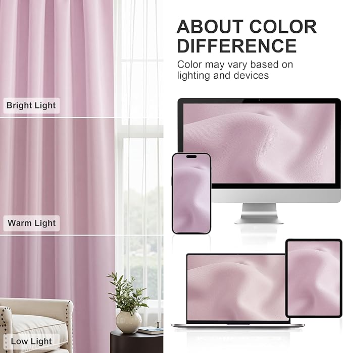 PONY DANCE Bedroom Curtains for Children - 42 x 45 inches Light Pink Window Curtain Drapes Rod Pocket Panels Thermal Insulated Room Darkening for Kitchen Short Length Draperies, Set of 2