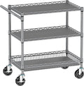 Heavy Duty Metal Carts with Wheels 1050lbs Steel Wire Rolling Utility Cart with Storage Commercial Grade Trolley with Handle Bar&Shelf Liner for Kitchen Living Room Laundry Grocery