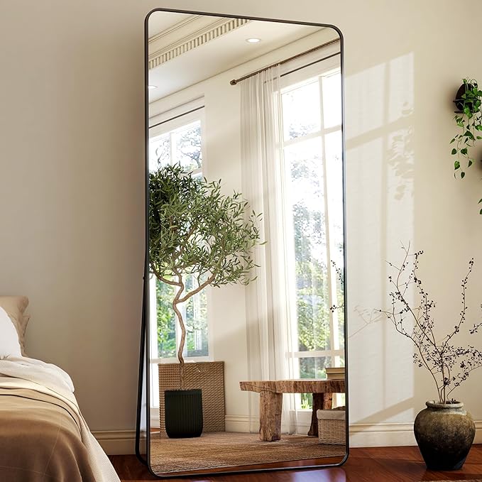 HARRITPURE 71"x32" Large Full Length Mirror - Rectangular Black Aluminum Frame Floor Mirror with Stand for Bedroom, Living Room, Cloakroom, Full Body Reflection