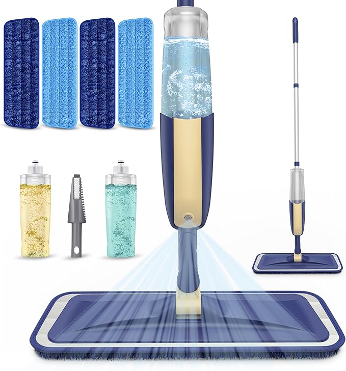 Spray Mops for Floor Cleaning: MEXERRIS Wet Mops with Sprayer for Hardwood Wood Tile Laminate Vinyl - Home Commercial Flat Mop with 4 Washable Pads for Swiffer Powermop & 2 Refillable Bottles
