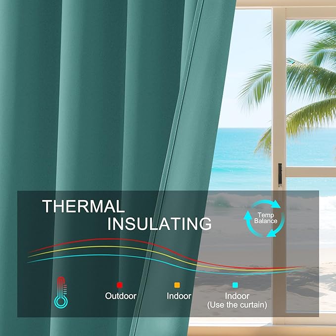 PONY DANCE 36 inch Small Curtains - Rod Pocket Thermal Insulated Short Window Treatments for Living Room Match with Drapes, 42 W x 36 L, Sea Teal, 2 Panels