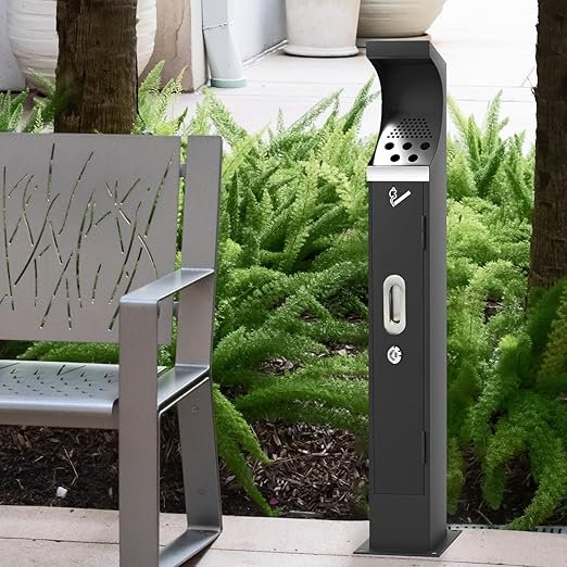 Commercial Standing Trash Can, Outdoor Trash Bin with Lock & Removable Inner Bucket Outside Receptacle Stainless Steel Garbage Can Container for Hotels Restaurants Bars Office Park Street