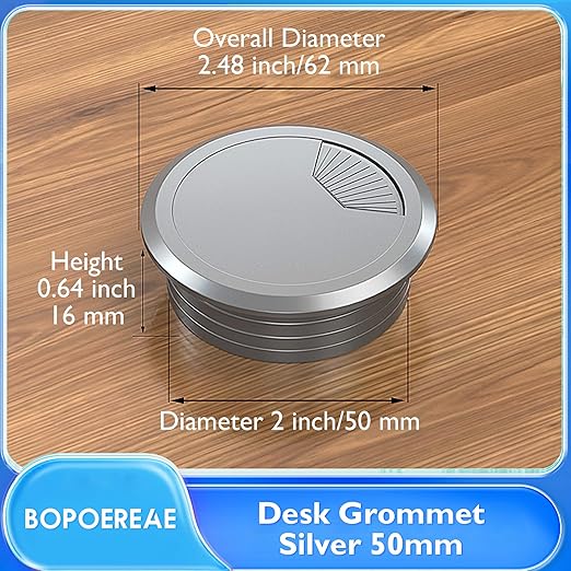 Desk Grommet 2" (50 mm), Desk Cord Hole Cover, Cable Grommet ABS Plastic, Desk Hole Grommet for Office and Home Table Cable, Detachable Adjustable Cable Cord Organizer (Silvery8 Pcs)