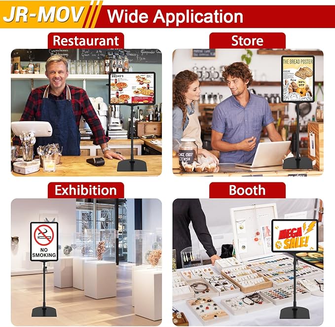 Table Top Sign Holders 8.5 x 11, Double-Sided Adjustable Floor Standing Sign Holder for Vertical Horizontal View, Black Tabletop Poster Stands for Display, Fit Retail Event Store, 8 Pack