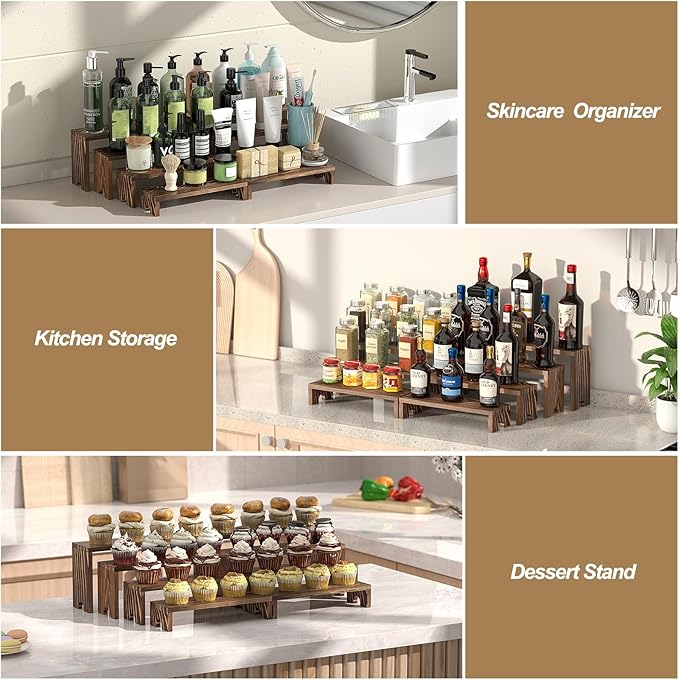 2 Set Large Wooden Tiered Riser Display Stands for Vendor Events,Stackable Wooden Cupcake Display Stand,Farmhouse Decor Wood Dessert Table Display Set,Vendor Booth Display Items,Food Display Risers for Party（12-11.2-10.4-9.6IN）
