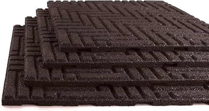Playsafer Herringbone Rubber Interlocking Tiles | 16 X 16 | Easy Install for Indoor and Outdoor Use (Brown, 1 Tile)