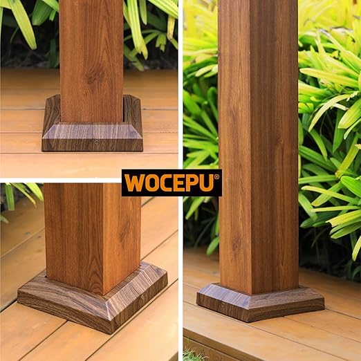 2 Pcs 6"x6" (Actual: 5.5"x5.5") Aluminum Post Base Cover for Railings, Stairs, Patios, Porches - Split Deck Post Skirt (Walnut Wood)