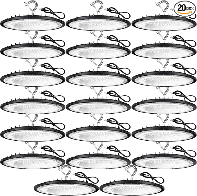 20 Pack 100W UFO Led High Bay Light Fixture,5000K Daylight Commercial Shop Bay Lighting,120VAC,15000LM,[450W MH/HPS Equiv.] US Plug Area Lighting for Warehouse/Barn/Gym/Factory/Workshop