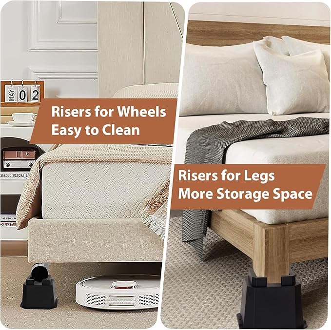 shouwuhho Bed Risers 4 inch, Furniture Risers Elevation in Heights 4 Inch Heavy Duty, Bed Lift Risers for Caster Wheels or Posts of Bed Table Couch, Support up to 6000 lbs, 4 Pack, Black