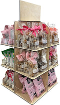 Versatile 4-Sided Rotating Display Stand for Candy, Snacks, Jams, Produce and More - Ideal for Craft Shows, Farmers Markets, and Retail Stores - 12 Shelves, Heavy-Duty Design, Easy Setup (Natural)