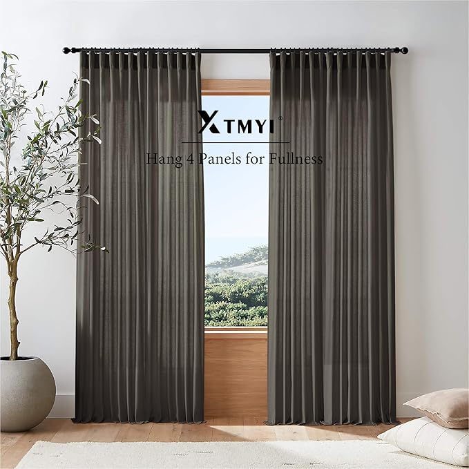 XTMYI Brown Curtains 84 Inch Length 2 Panels Set for Living Room,Linen Semi Sheer Light Filtering Rustic Farmhouse Curtains Drapes 84 Inches Long