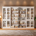 Vyre 70.8" Tall Farmhouse Bookshelf with Glass Doors, Modular Bookcase with 6-Tier Adjustable Shelves, Large Storage Cabinet for Kitchen, Living Room, White, Set of 4