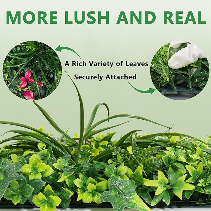 Artificial Boxwood Wall Panels, 20''x20'' 6pcs Grass Wall Panels with Mint Plant Leaves, Greenery Backdrop Privacy Screen with UV Protection, Green Grass Wall for Garden Indoor Outdoor Decor