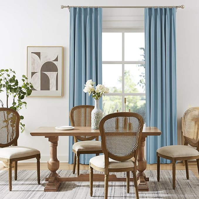 DUALIFE Slate Stone Blue Curtains 102 Inch Long 2 Panels Set Pinch Pleat Drapes for Living Room Dining Room Thermal Insulated Full Blackout Draperies with Hooks 40" Wx102 L