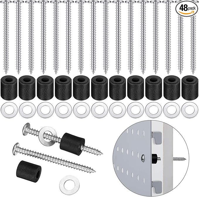 Hotop Pegboard Spacers Mounting Kit, Magnetic Pegboard Includes Screws, Spacers and Washers for 1/8-Inch and 1/4-Inch (48)