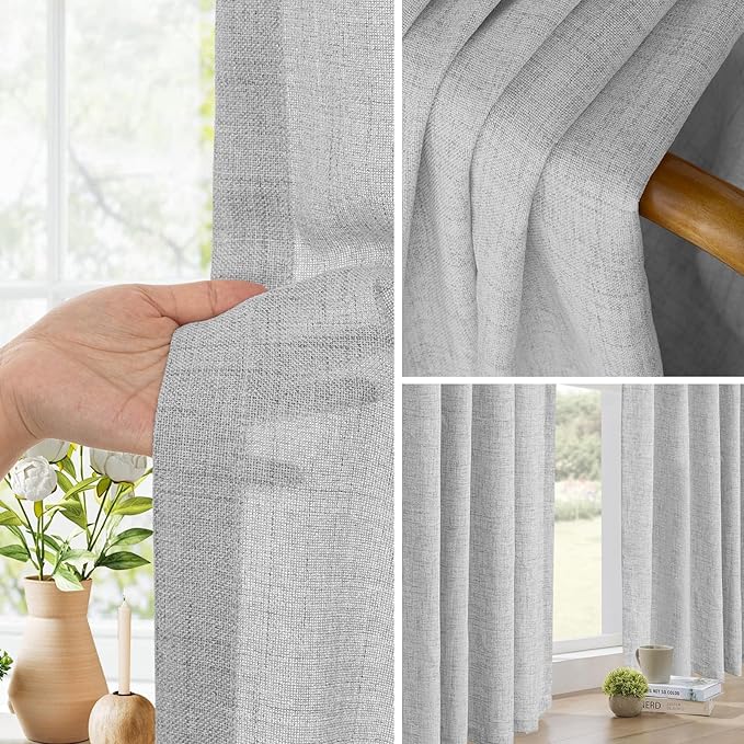 Faux Linen Semi Sheer Divider Curtain with Flexible Track, Extra Wide 1 Panel Light Filtering Privacy Curtain for Patio Sliding Glass Door or Room Divider, Living Room Bedroom, Natural, W72xL96