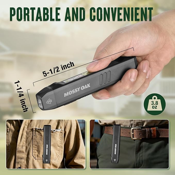 Mossy Oak Rechargeable Flat Flashlight, 1200LM Pocket Work Light with Red Light Beam, Magnetic Base & Clip, Slim 5-Mode LED Flashlight for EDC, Outdoor & Home Use - Idea Christmas Gift for Men