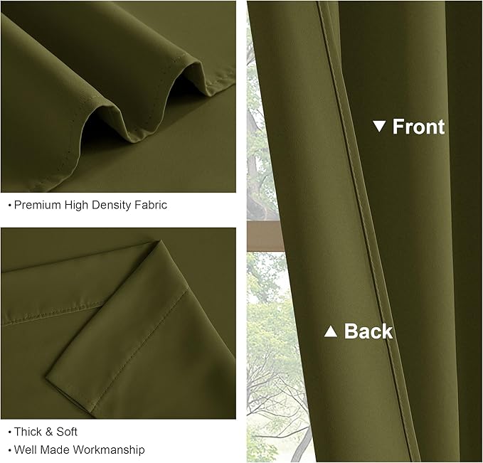 PONY DANCE Light Block Curtains - 42 inches Width x 72 Length Olive Green Light Block Curtain Panels Window Covering Thermal Insulated Christmas Drapes for Home Decoration, 2 Pieces