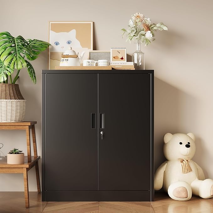 Metal Storage Cabinet, 36 Inch Tall Metal Storage Cabinet with Doors and Shelves, Pantry Cabinets for Kitchen Storage, Garage Cabinet for Living, Dining Room, Assemble Required.