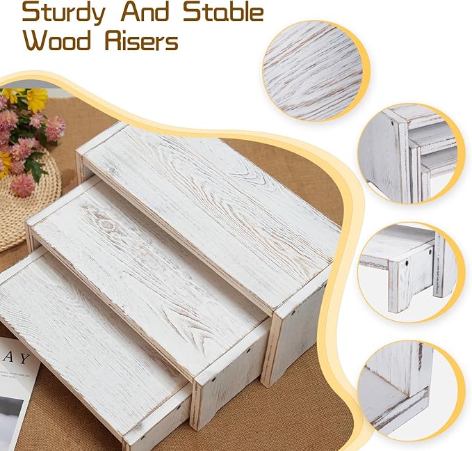3-Tier Wooden Cupcake Stand & Display Risers, Multi-Tier Display Stand for Food, Desserts, & Collections