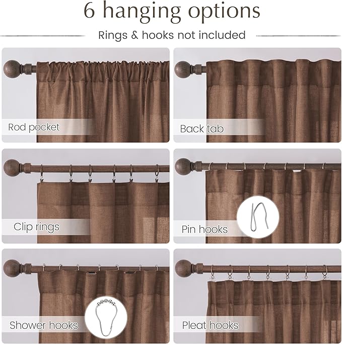 NICETOWN Thick Linen Semi Sheer Gold Brown Curtains for Living Room, Pleat Tape Semi Sheer Drapes Privacy Added with Light Filtering Window Treatments for Bedroom, W52 x L84, 2 Panels