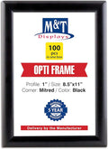 M&T Displays Opti Snap Poster Frame 8.5x11 Inch Black 1" Aluminum Profile Front Loading Wall Mounting Photo Picture Document Certificate Sign Holder Mitered Corner Anti Glare Cover (100 pack)