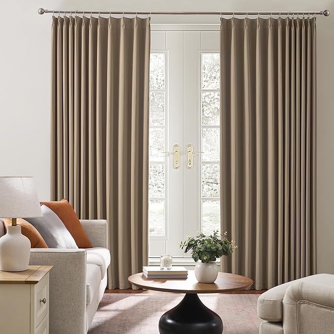 Extra Wide Pinch Pleated Blackout Living Room Bedroom Curtains, Triple Weave Thermal Insulated Window Treatment Light Blocking Panels for Patio/Hall/Porch (Cappuccino, W100 x L84, Set of 2)