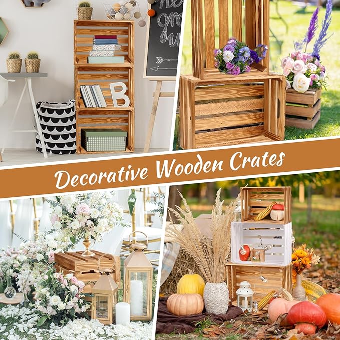 BOBOKA Set of 6 Decorative Wood Crates Nesting Storage Container, 6 Size Farmhouse Decorative Wooden Storage Boxes, Rustic Wooden Crates for Storage, Display, Christmas Decorations