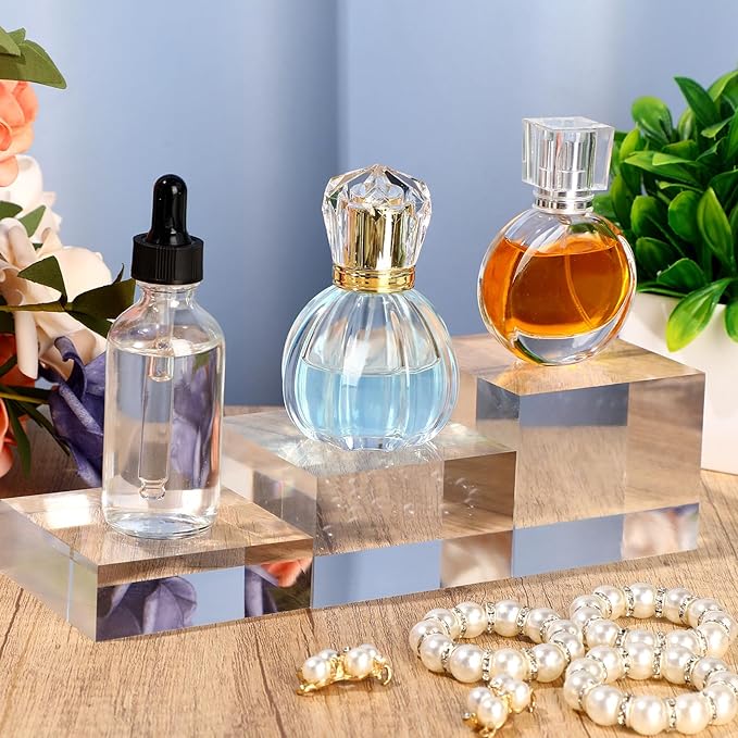 Geelin 6 Pcs Acrylic Risers Stands Display Block Clear Polished Acrylic Cube Solid Display Pedestal Stand Square for Small Jewelry Perfume Photography Collection Food Doll Wedding Christmas 3 Size
