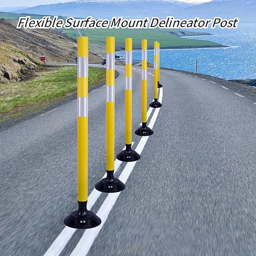 8 Pack Traffic Delineator Posts – High Visibility Reflective Safety Cones with Spring Base for Roadway, Parking, Garage, Construction Zones (Yellow, 36 Inch)
