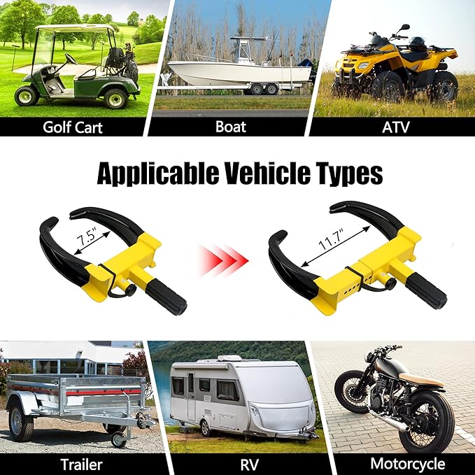 KAYCENTOP Universal Wheel Lock Clamp Anti Theft Trailer Locks Fit Most Vehicles Max 11" Tire Width Security Tire Boot Lock for Trailers SUV Boats ATV's Motorcycles Golf Cart 2 Packs 6 Keys Alike