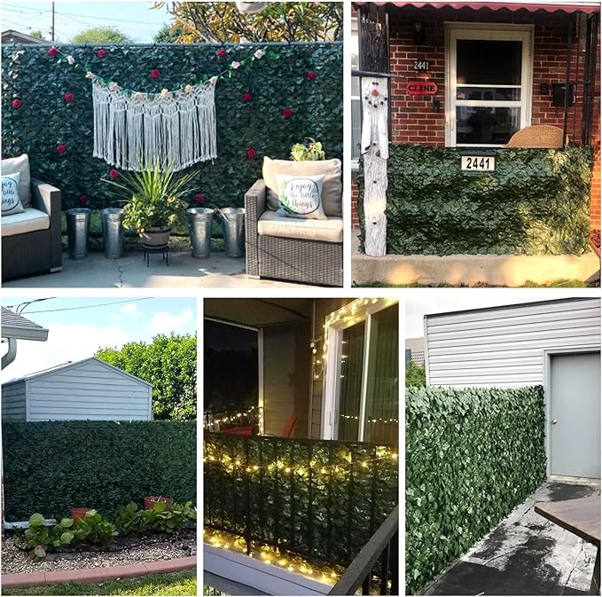 TANG 58"x117" Faux Ivy Privacy Fence Screen Roll- 9Pcs Artificial Leaf Fences Greenery with 130 GSM Mesh Panel,Outdoor Green Wall Chain Link Fence Covering for Balcony Backyard Patio, Ivy