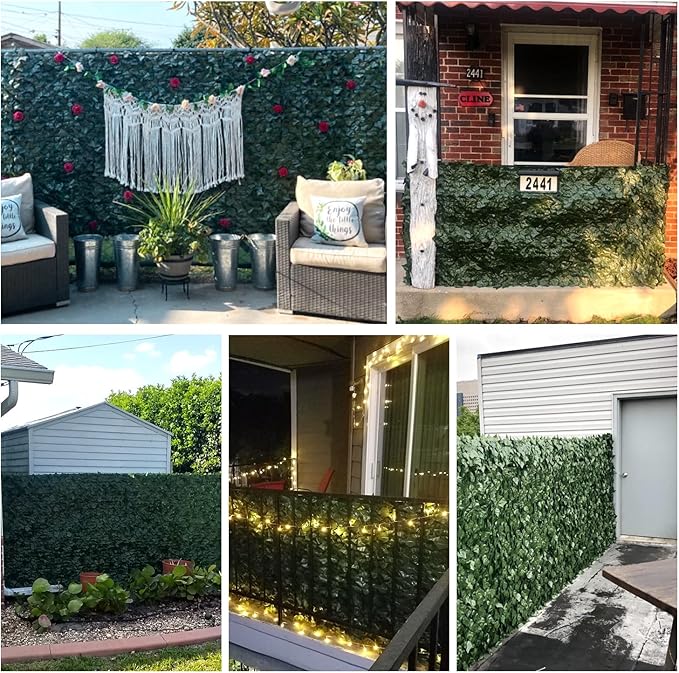 TANG 6'x14'FT Faux Ivy Privacy Fence Screen Roll- 2Pcs Artificial Leaf Fences Greenery with 130 GSM Mesh Panel,Outdoor Green Wall Chain Link Fence Covering for Balcony Backyard Patio, Ivy