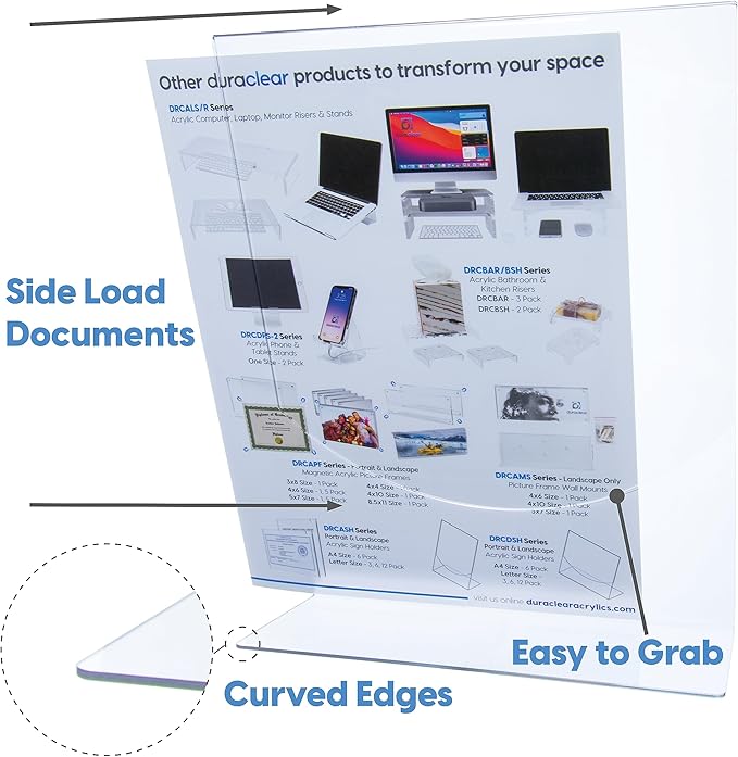 DuraClear Acrylic Sign Holders 8.5 x 11 - Extra Thick and Durable Desktop Paper Sign Holders - Perfect for Retail and Booth Display Supplies - 12 Pack, Portrait