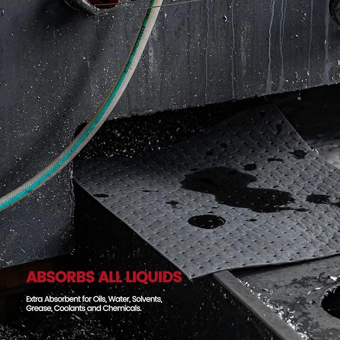 Universal Absorbent Pads | 16"x20" Water Absorbent Mat 100-Pack | Industrial Spill Control for Liquids Leak(24 Gal/Box) | Oil Absorbing Sheets
