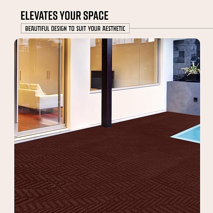Playsafer Herringbone Rubber Interlocking Tiles | 16 X 16 | Easy Install for Indoor and Outdoor Use (Red, 4 Tiles)