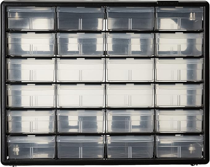 Akro-Mils 10124 24 Drawer Plastic Parts Storage Hardware and Craft Cabinet, 20-Inch x 16-Inch x 6.5-Inch, Black