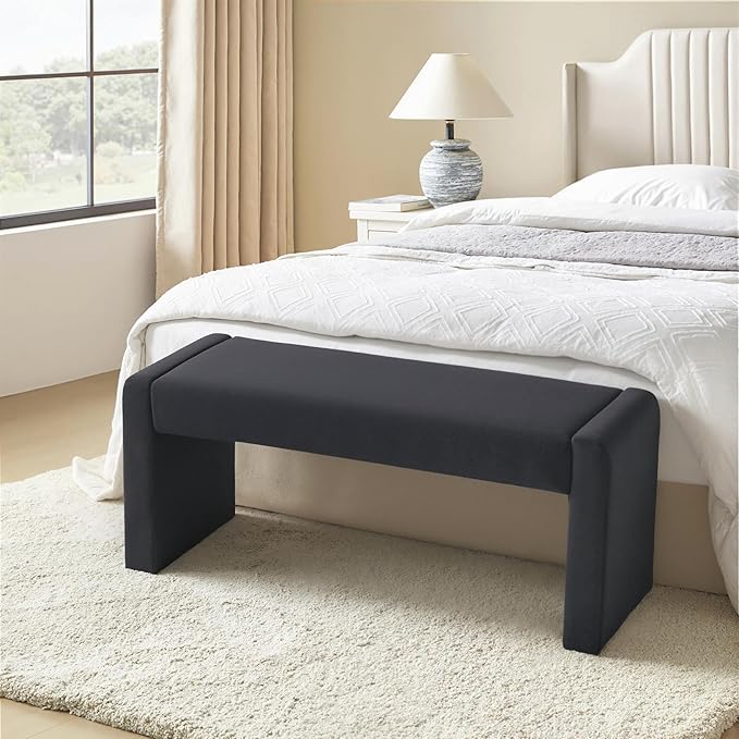 Velvet Entryway Bench End of Bed Bench Upholstered Modern Window Bench Comfy Ottoman for Dining Room/Bedroom/Living Room/Hallway/Indoor (Black)