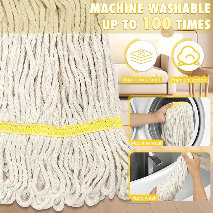 Commercial Mop Industrial Cotton Mop with Extra Replacement Head,Looped-End Heavy Duty String Wet Mops with Long Handle for Home,Garage,Office, Workshop, Warehouse Floor Cleaning